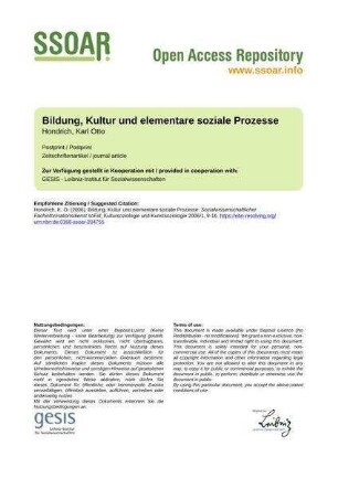 Bildung, Kultur und elementare soziale Prozesse