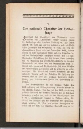 V. Der nationale Charakter der Balkanfrage