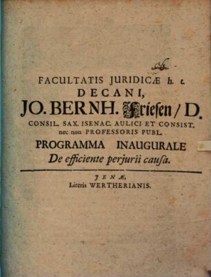 Jo. Bernh. Friesen ... Programma inaugurale de efficiente perjurii causa
