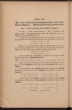 Kap. 1. Die negativen und positiven Zahlen.