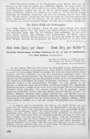 Aus dem Harz zur Saar - Vom Erz zur Kohle von K. Hollborn