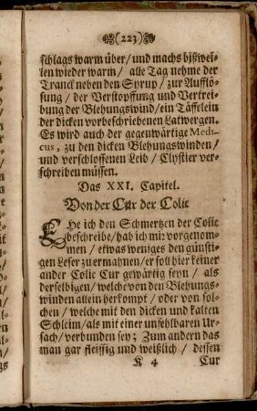 Das XXI. Capitel. Von der Cur der Colic.