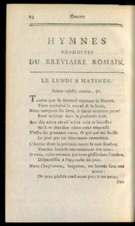Hymnes Traduites Du Breviaire Romain.