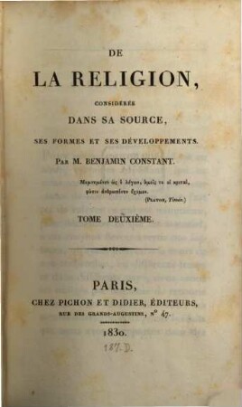 De la réligion : considérée dans sa source, ses formes et ses développements, 2