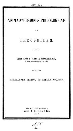 Animadversiones philologicae ad Theognidem
