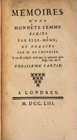 Memoires D'Une Honnête Femme, 3
