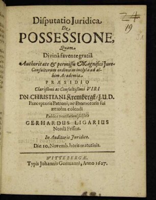 Disputatio Iuridica De Possessione