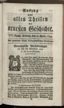 XVI. Nachl. Coburg, den 21. April, 1759.