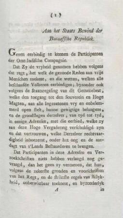 Aan het staats bewind der Bataafsche Republiek