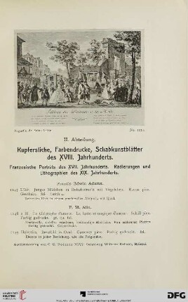 Kupferstiche, Farbendrucke, Schabkunstblätter des XVIII. Jahrhunderts (Nr. 1147-1152)
