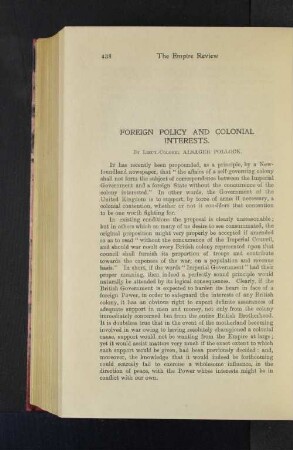 Foreign Policy and Colonial Interests