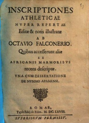 Inscriptiones athleticae : Una cum dissertatione de nummo Apamensi