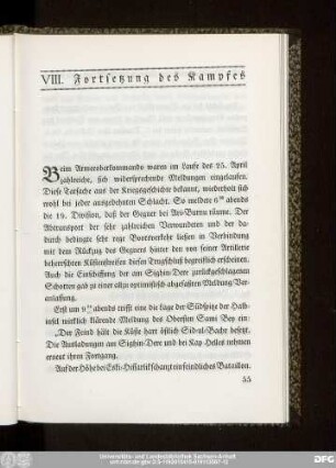 VIII. Fortsetzung des Kampfes