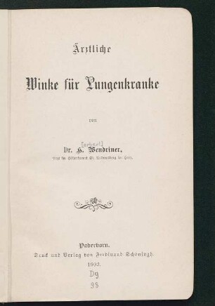 Ärztliche Winke für Lungenkranke