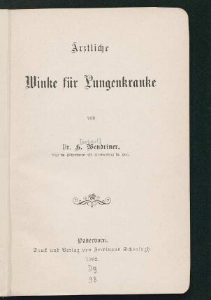 Ärztliche Winke für Lungenkranke