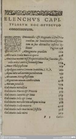 Elenchus Capitulorum hoc opusculo contentorum.