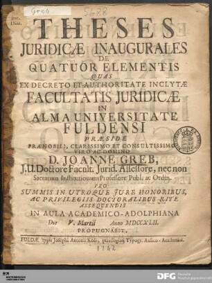 Theses Juridicæ Inaugurales De Quatuor Elementis