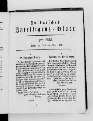30tes Stück, Ausgabe vom 22. Jul. 1808