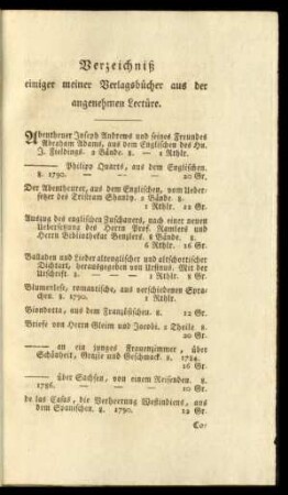 Verzeichniß meiner Verlagsbücher aus der angenehmen Lectüre