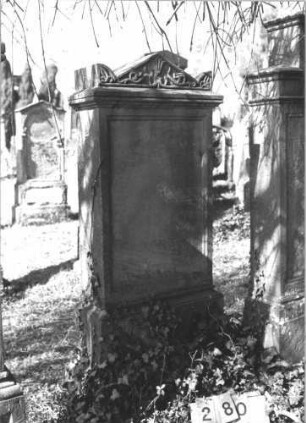 Grabstein 280 (Index: 99786554) Zustand: linke Hälfte vollständig abgeblättert Maße HxBxT: 161x60x27 cm: Grabstein 280