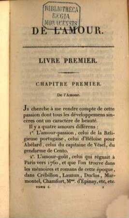 De l'amour, 1