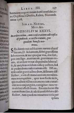 Consilium XXXVI. In ardore vrinae, cum exulceratione colli vesicae & pudendi, ac mictu cruento, pro quadam honesta matrona