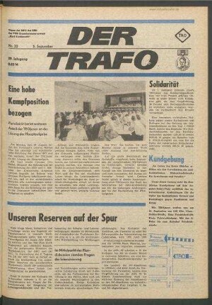 TRO-Betriebszeitung 'Der Trafo'; Nr. 33/1977 (5. September 1977)