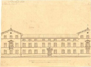 Gärtner, Friedrich von; Edenkoben (Pfalz); Schloss Ludwigshöhe - Hauptfassade im Nebengebäude (Aufriss)
