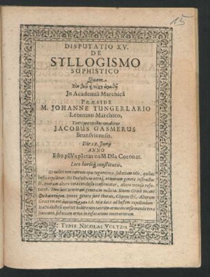 Disputatio XV. De Syllogismo Sophistico