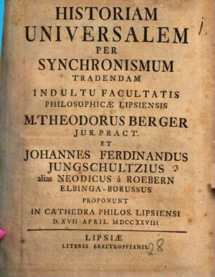 Historiam Universalem Per Synchronismum Tradendam