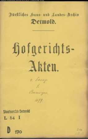 von Donop, Vormunde gegen Johann Bumeyer (Buhmeier, Baumeier) zu Veltheim bzw. Moritz Dünne zu Kalldorf - Schuldforderung