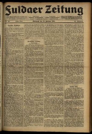 Erste Ausgabe vom Mittwoch, den 12. Februar 1913.