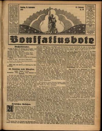 Erste Ausgabe vom Sonntag, den 24. September 1933.