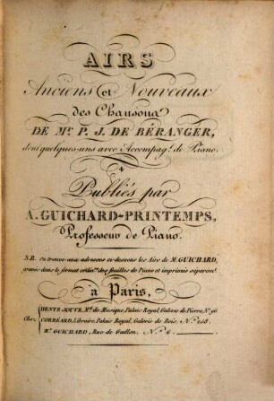 Airs anciens et nouveaux des chansons de Beranger
