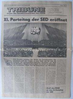 Tageszeitung des FDGB "Tribüne" zur Eröffnung des IX. Parteitages der SED