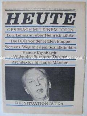 West-Berliner Wochenzeitung "HEUTE" u.a. über Opfer der Berliner Mauer und die Jahreskonferenz des Schriftstellerverbandes der DDR