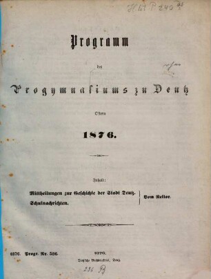 Programm des Städtischen Progymnasiums zu Deutz. 1875/76