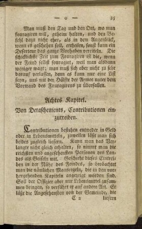 Achtes Kapitel. Von Detaschements, Contributionen einzutreiben.
