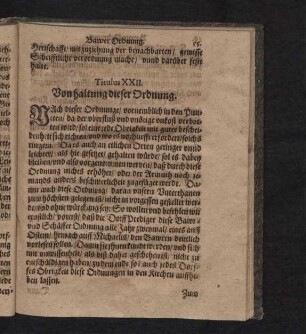 Titulus XXII. Von haltung dieser Ordnung.