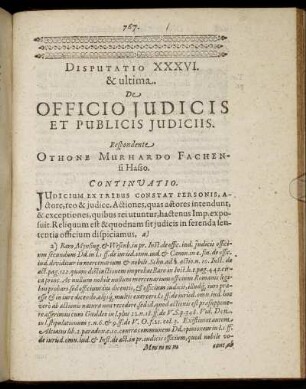 Disputatio XXXVI. & ultima. De Officio Judicis Et Publicis Judiciis.