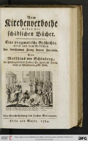 Vom Kirchenverbothe wider die schaedlichen Buecher