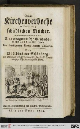 Vom Kirchenverbothe wider die schaedlichen Buecher