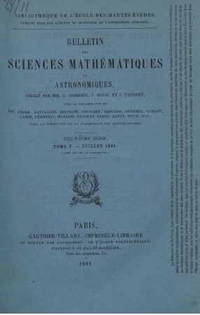 Tome V. - Juillet 1881.