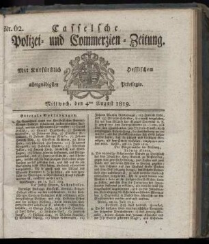 Nr. 62, Mittwoch, den 4ten August 1819