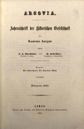 Argovia : Jahresschrift der Historischen Gesellschaft des Kantons Aargau. [2.] 1861
