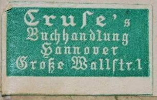 Cruse's Buchhandlung (Hannover) / Etikett:Buchhändler/Buchhändlerin