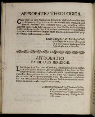 Approbatio Theologica. - Approbatio Facultasis Jurdicæ.