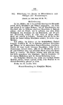 Erhaltung der Funde an Alterthümern und Münzen für Sammlungen : [II. Akademien und Universitäten]