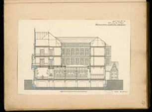 Wohnhaus mit Laden Monatskonkurrenz April 1877: Längsschnitt mit Aufriss Hofansicht; Maßstabsleiste