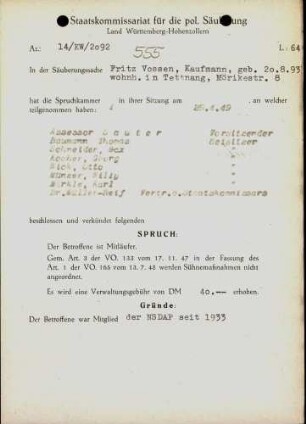 Vossen, Fritz